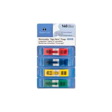 Sparco Sparco inSign Herein Flags, 1/2in x 1-3/4in, Assorted, 140 Flags/Pack SPR38008